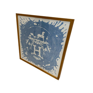Silk Scarf with H Logo Framed Brown Blue