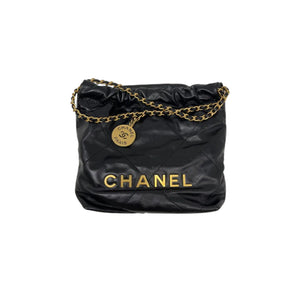 22 Mini Shiny Calfskin Quilted Black GHW