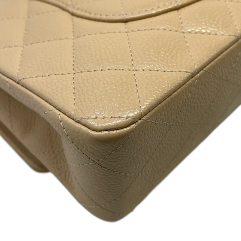 Classic Double Flap Medium Caviar Quilted Beige SHW