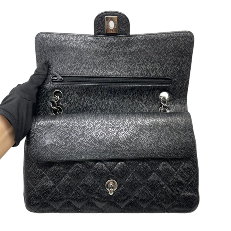 Classis Double Flap Medium Caviar Quilted Black SHW