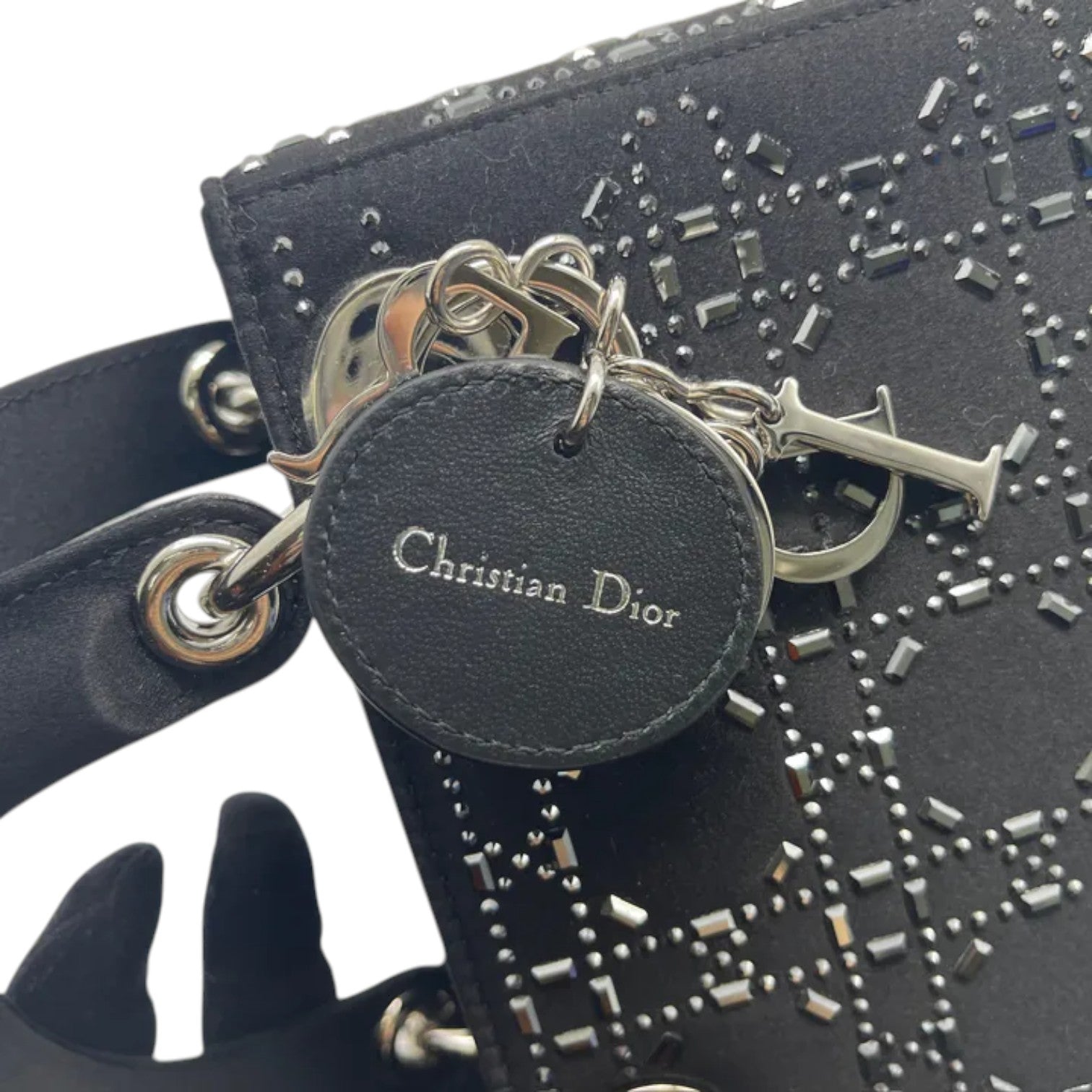 Christian Dior Lady Dior Mini Satin Crystal Cannage Black SHW