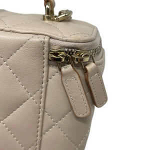 Top Handle Vanity Case With Chain Small Lambskin Ecru Beige GHW