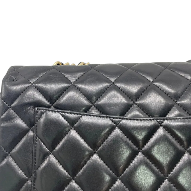 Jumbo Single Flap Lambskin Quilted Black GHW
