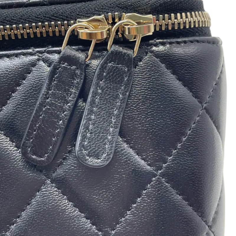 Top Handle Vanity Case Small Lambskin Black GHW