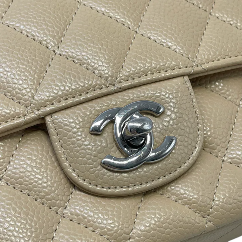 Classic Double Flap Medium Caviar Quilted Beige SHW