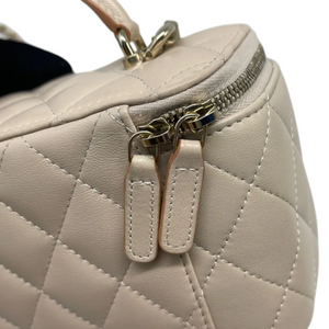 Top Handle Vanity Case With Chain Small Lambskin Ecru Beige GHW