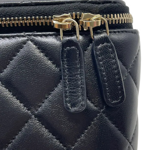 Top Handle Vanity Case Small Lambskin Black GHW