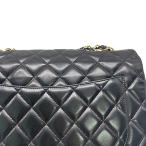 Jumbo Single Flap Lambskin Quilted Black GHW