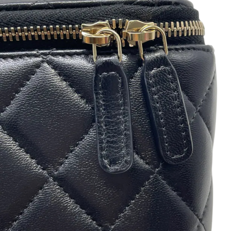 Top Handle Vanity Case Small Lambskin Black GHW