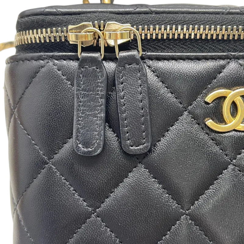 Top Handle Vanity Case Small Lambskin Black GHW