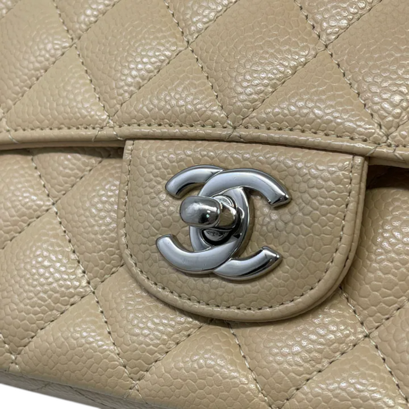 Classic Double Flap Medium Caviar Quilted Beige SHW