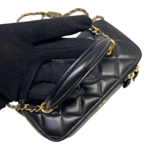 Top Handle Vanity Case Small Lambskin Black GHW