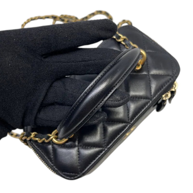 Top Handle Vanity Case Small Lambskin Black GHW