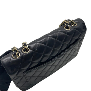 Jumbo Single Flap Lambskin Quilted Black GHW