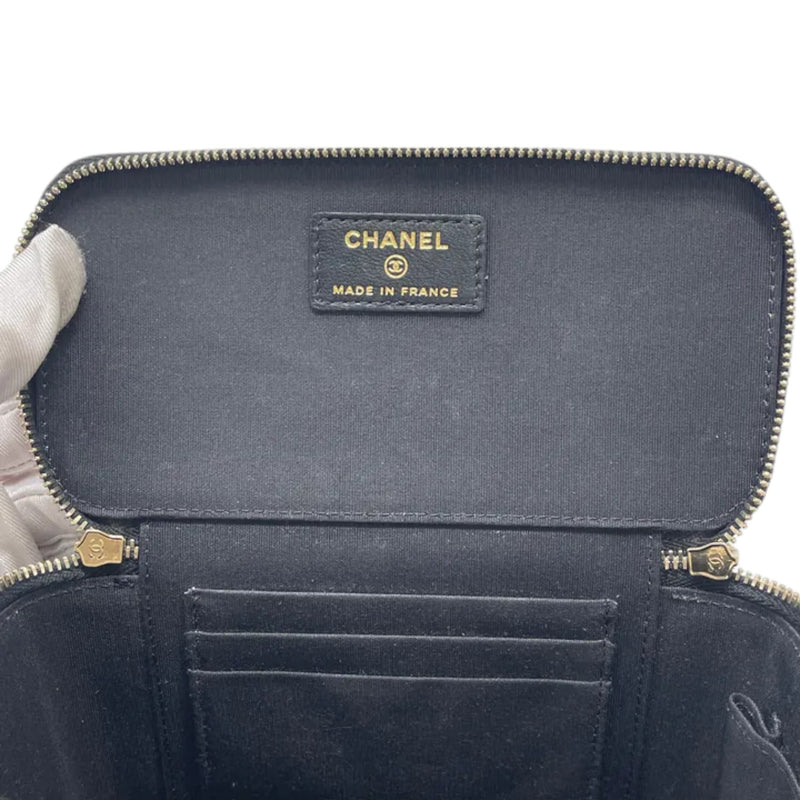 Top Handle Vanity Case Small Lambskin Black GHW