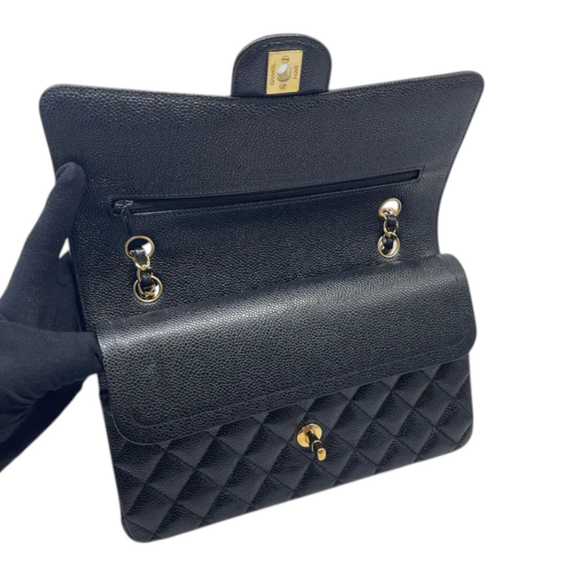 Classic Double Flap Medium Caviar Black GHW