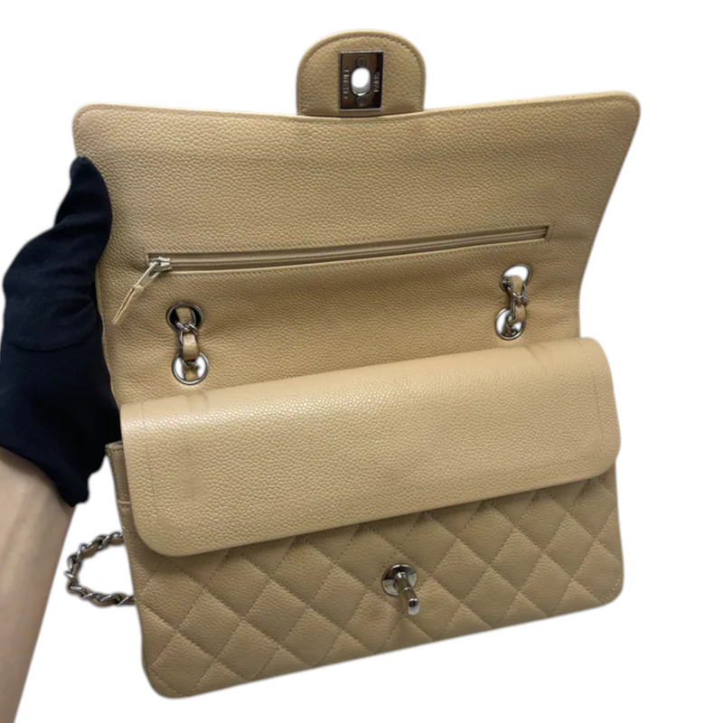 Classic Double Flap Medium Caviar Quilted Beige SHW