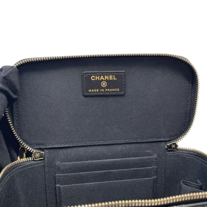 Top Handle Vanity Case Small Lambskin Black GHW