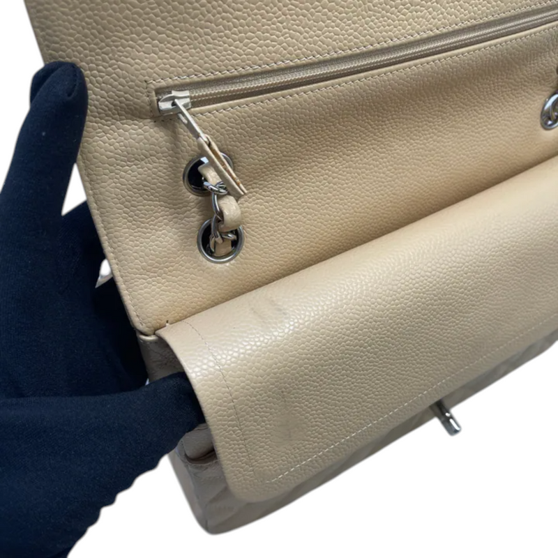Classic Double Flap Medium Caviar Quilted Beige SHW
