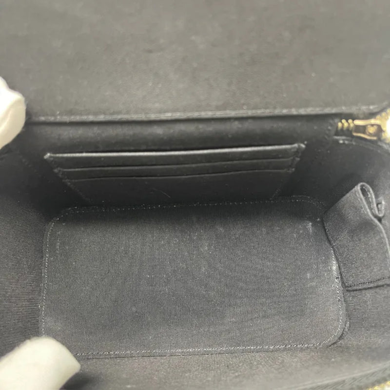 Top Handle Vanity Case Small Lambskin Black GHW