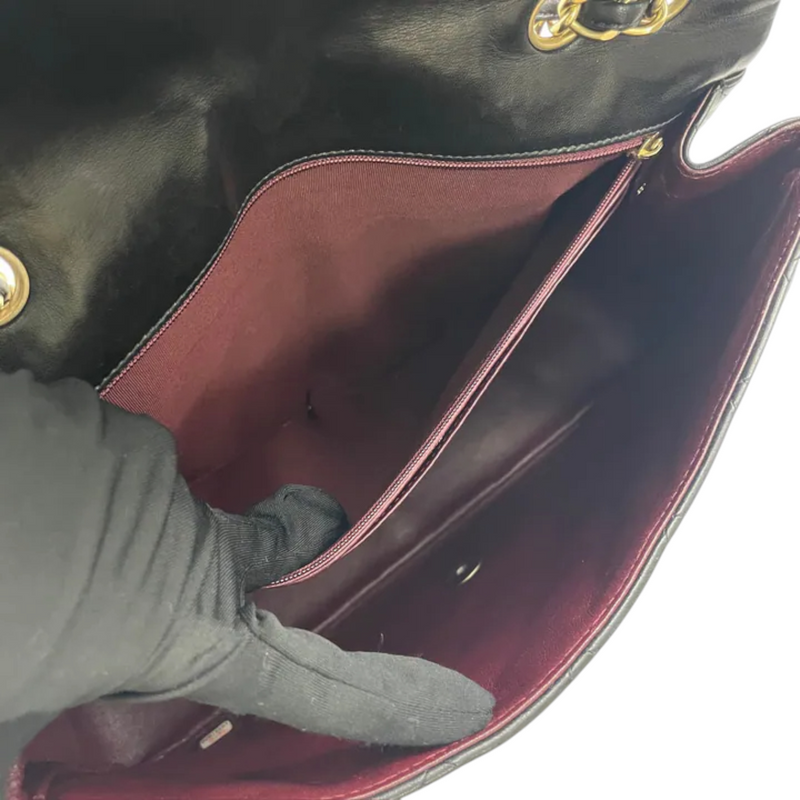 Jumbo Single Flap Lambskin Quilted Black GHW