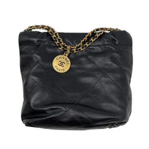 22 Mini Shiny Calfskin Quilted Black GHW