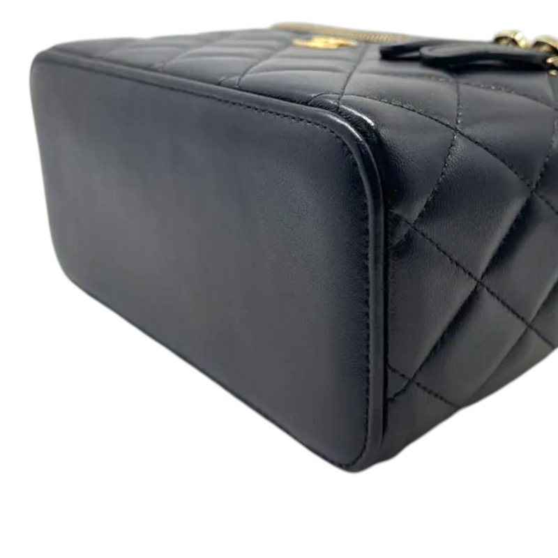 Top Handle Vanity Case Small Lambskin Black GHW