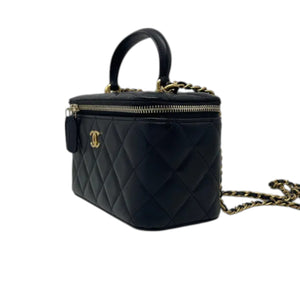 Top Handle Vanity Case Small Lambskin Black GHW
