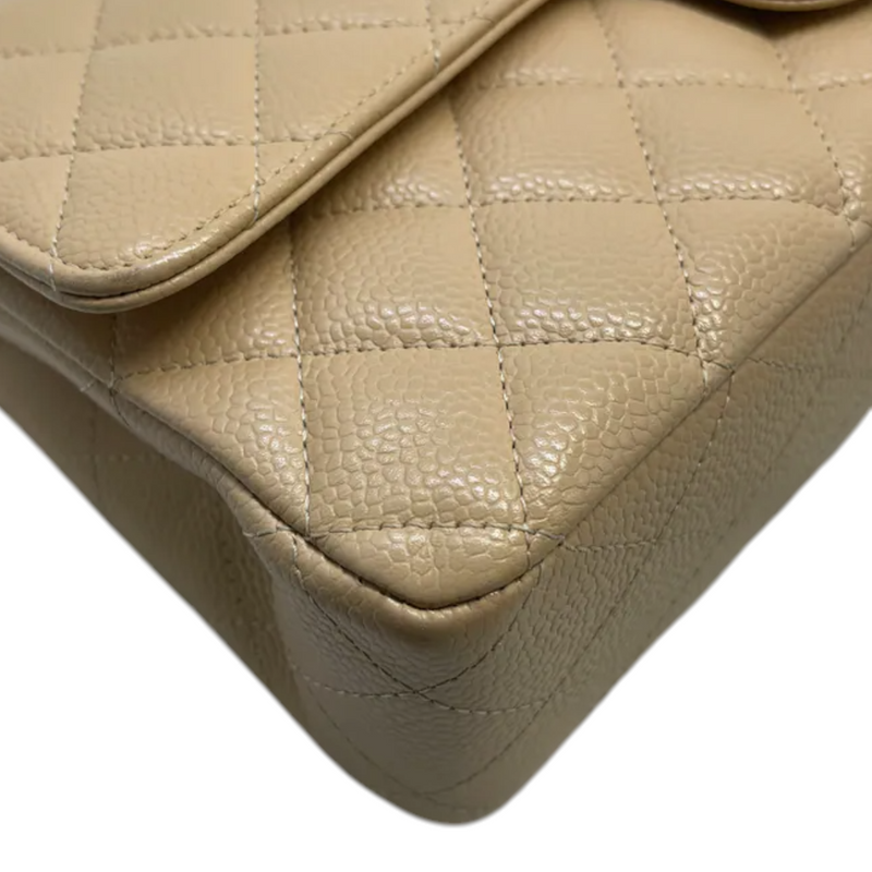 Classic Double Flap Medium Caviar Quilted Beige SHW