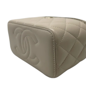 Top Handle Vanity Case With Chain Small Lambskin Ecru Beige GHW