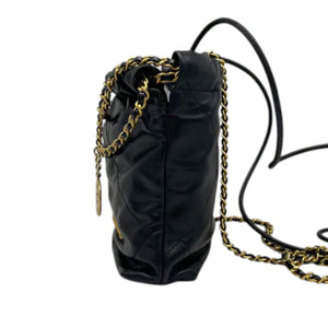 22 Mini Shiny Calfskin Quilted Black GHW
