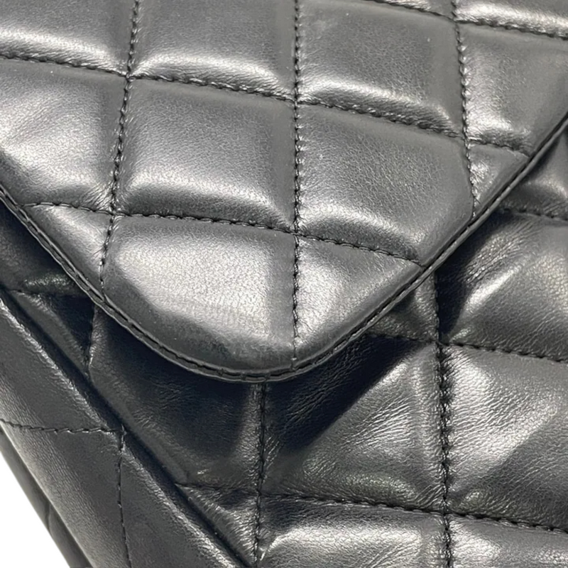 Jumbo Single Flap Lambskin Quilted Black GHW