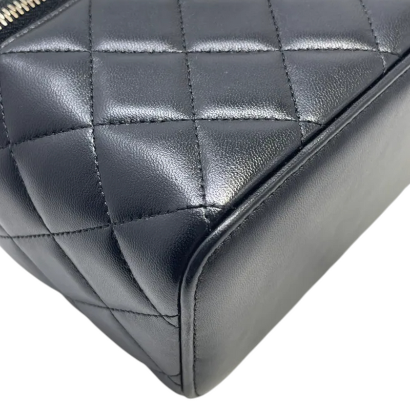 Top Handle Vanity Case Small Lambskin Black GHW