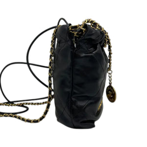 22 Mini Shiny Calfskin Quilted Black GHW