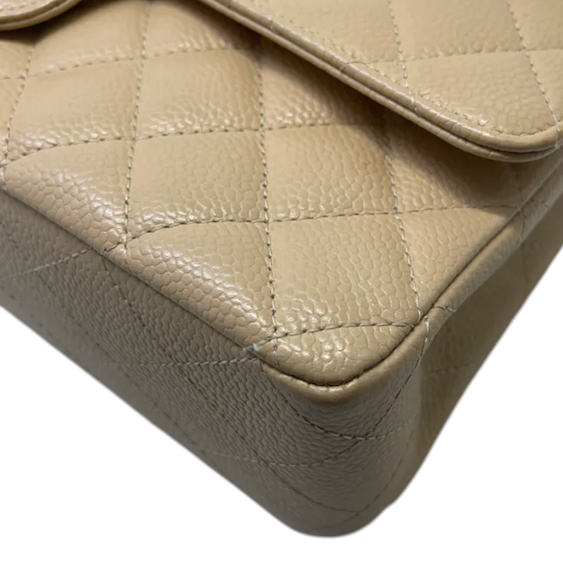Classic Double Flap Medium Caviar Quilted Beige SHW