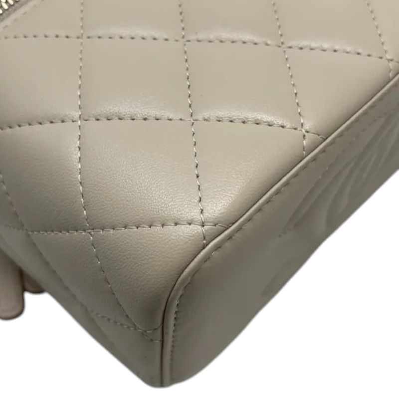 Top Handle Vanity Case With Chain Small Lambskin Ecru Beige GHW