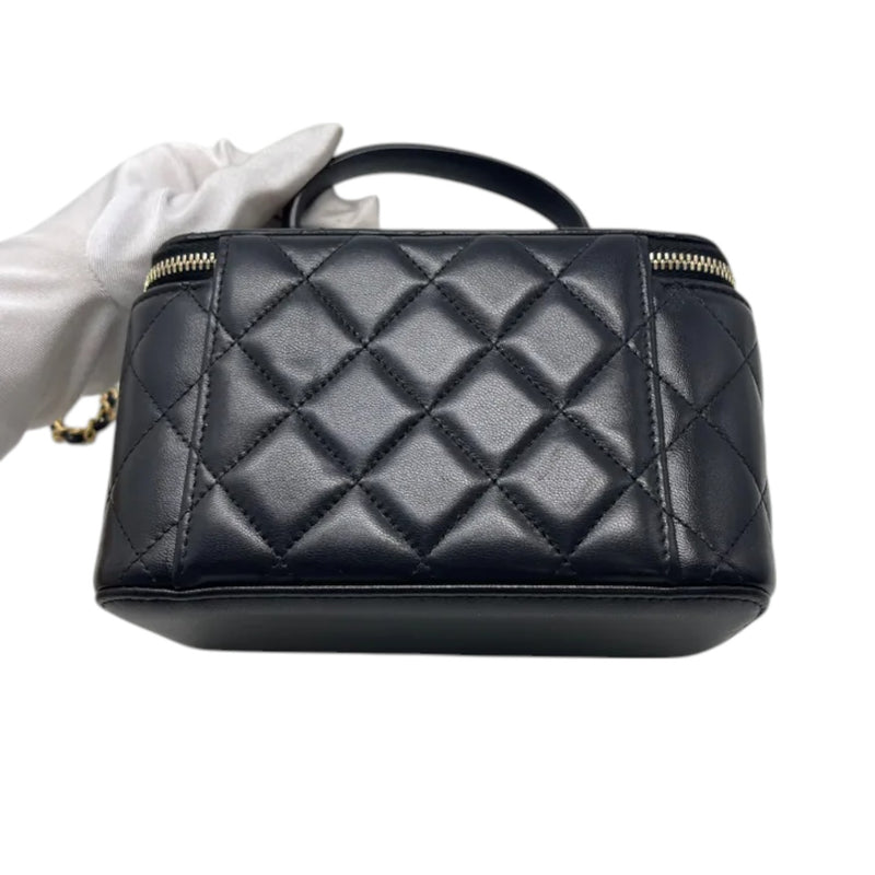 Top Handle Vanity Case Small Lambskin Black GHW