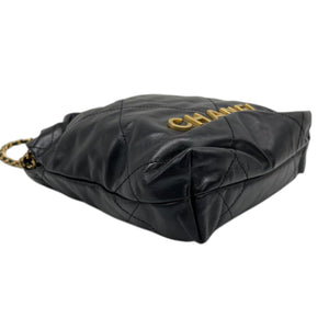 22 Mini Shiny Calfskin Quilted Black GHW