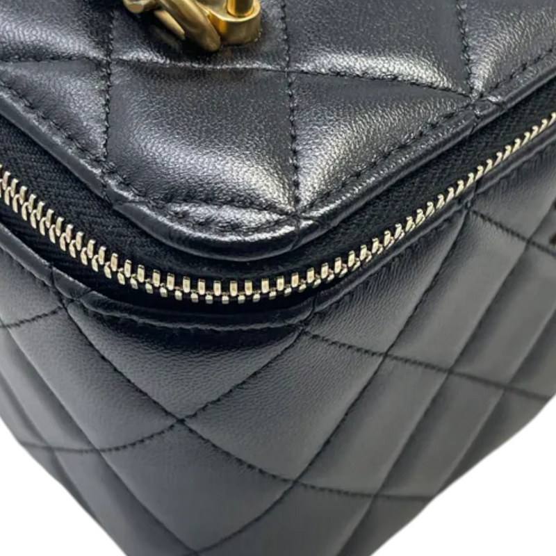 Top Handle Vanity Case Small Lambskin Black GHW