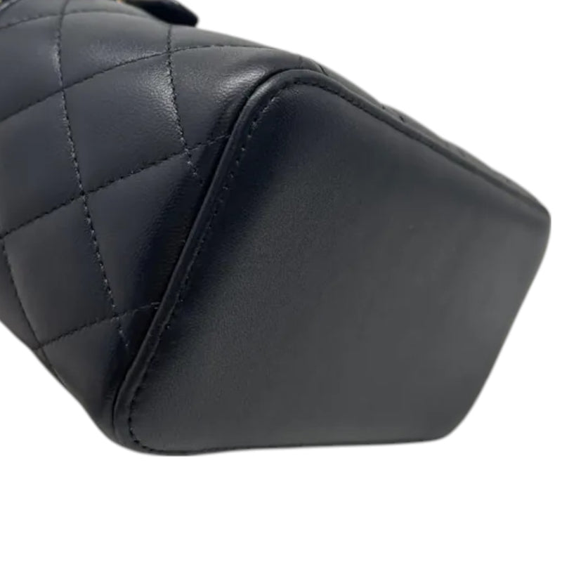 Top Handle Vanity Case Small Lambskin Black GHW