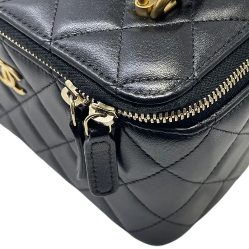 Top Handle Vanity Case Small Lambskin Black GHW