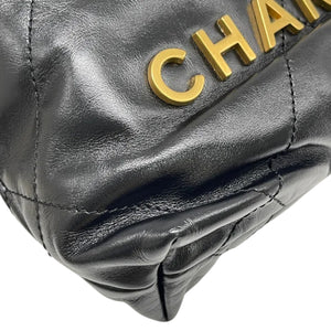22 Mini Shiny Calfskin Quilted Black GHW