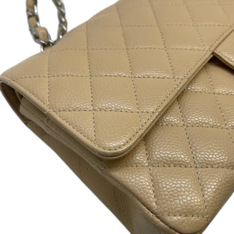 Classic Double Flap Medium Caviar Quilted Beige SHW