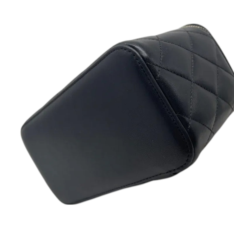 Top Handle Vanity Case Small Lambskin Black GHW