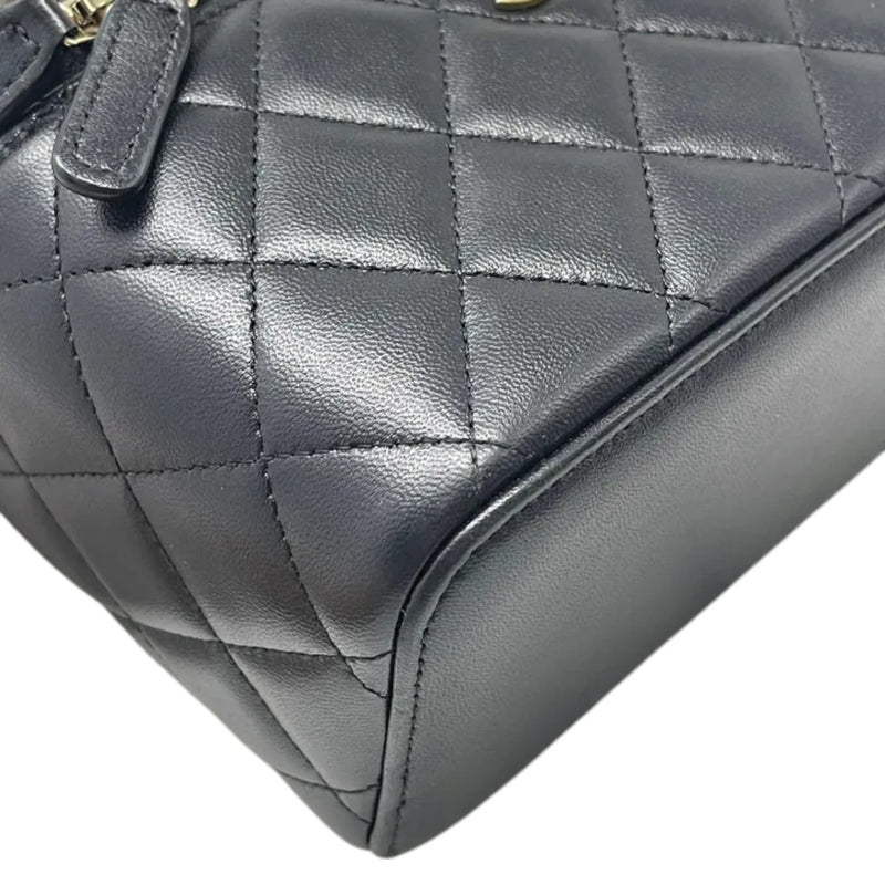 Top Handle Vanity Case Small Lambskin Black GHW