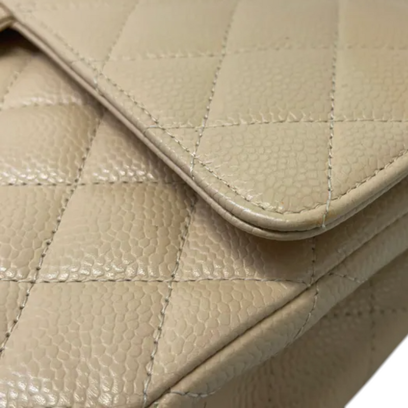 Classic Double Flap Medium Caviar Quilted Beige SHW