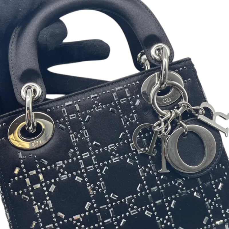 Lady Dior Mini Satin Crystal Cannage Black SHW
