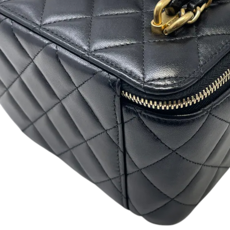 Top Handle Vanity Case Small Lambskin Black GHW