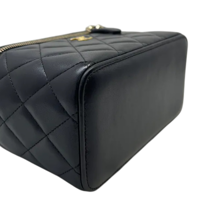 Top Handle Vanity Case Small Lambskin Black GHW
