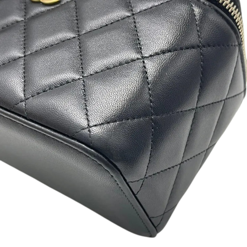 Top Handle Vanity Case Small Lambskin Black GHW